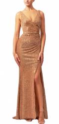 Bronze Pleat Sequin High Split Dress